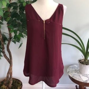 Express Maroon Pipe Hudson Zip Front Tank Top Sz L